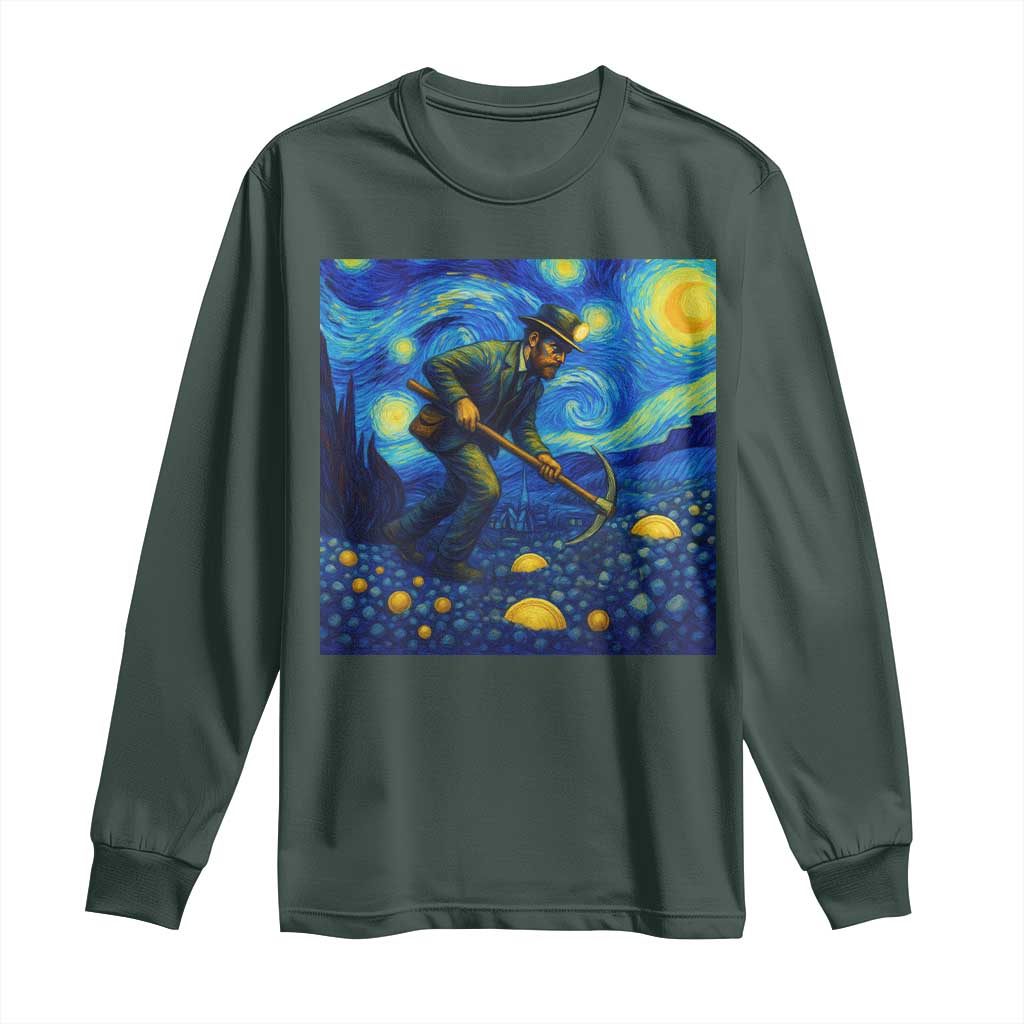 Gold Miner Starry Night Van Gogh Long Sleeve Shirt TS14 Dark Forest Green Print Your Wear