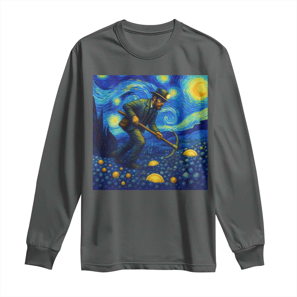 Gold Miner Starry Night Van Gogh Long Sleeve Shirt TS14 Dark Heather Print Your Wear