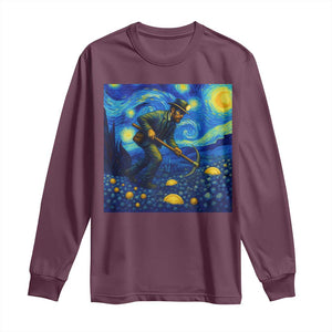 Gold Miner Starry Night Van Gogh Long Sleeve Shirt TS14 Maroon Print Your Wear