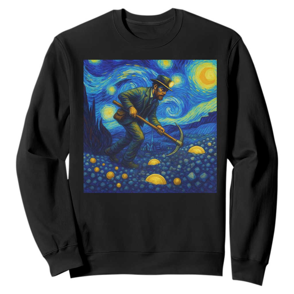 Gold Miner Starry Night Van Gogh Sweatshirt TS14 Black Print Your Wear