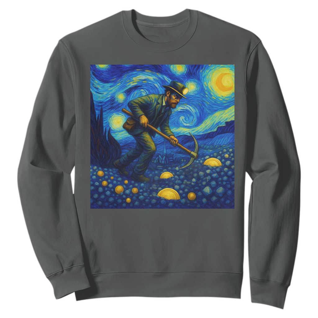 Gold Miner Starry Night Van Gogh Sweatshirt TS14 Dark Heather Print Your Wear
