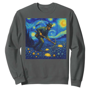 Gold Miner Starry Night Van Gogh Sweatshirt TS14 Dark Heather Print Your Wear