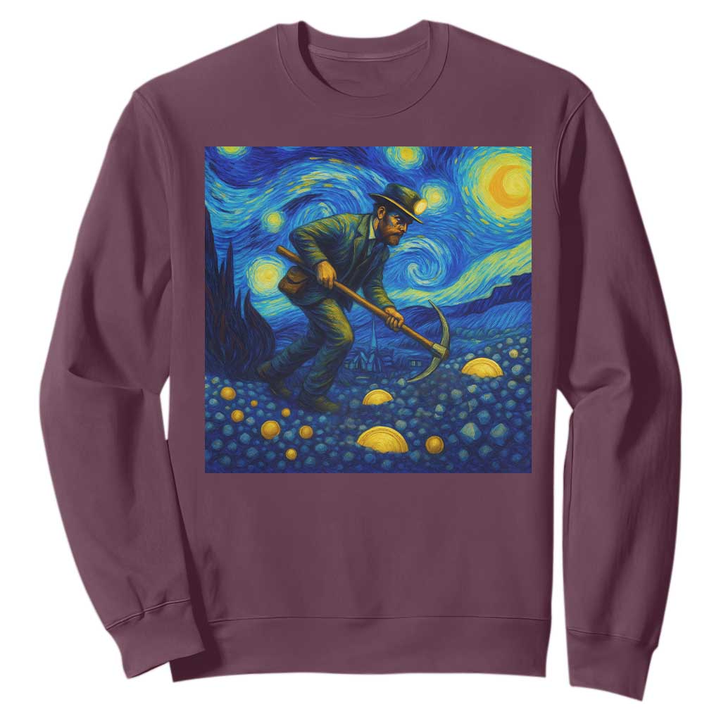 Gold Miner Starry Night Van Gogh Sweatshirt TS14 Maroon Print Your Wear