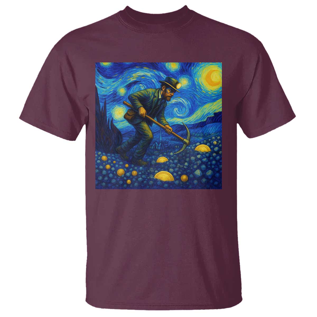 Gold Miner Starry Night Van Gogh T Shirt TS14 Maroon Print Your Wear