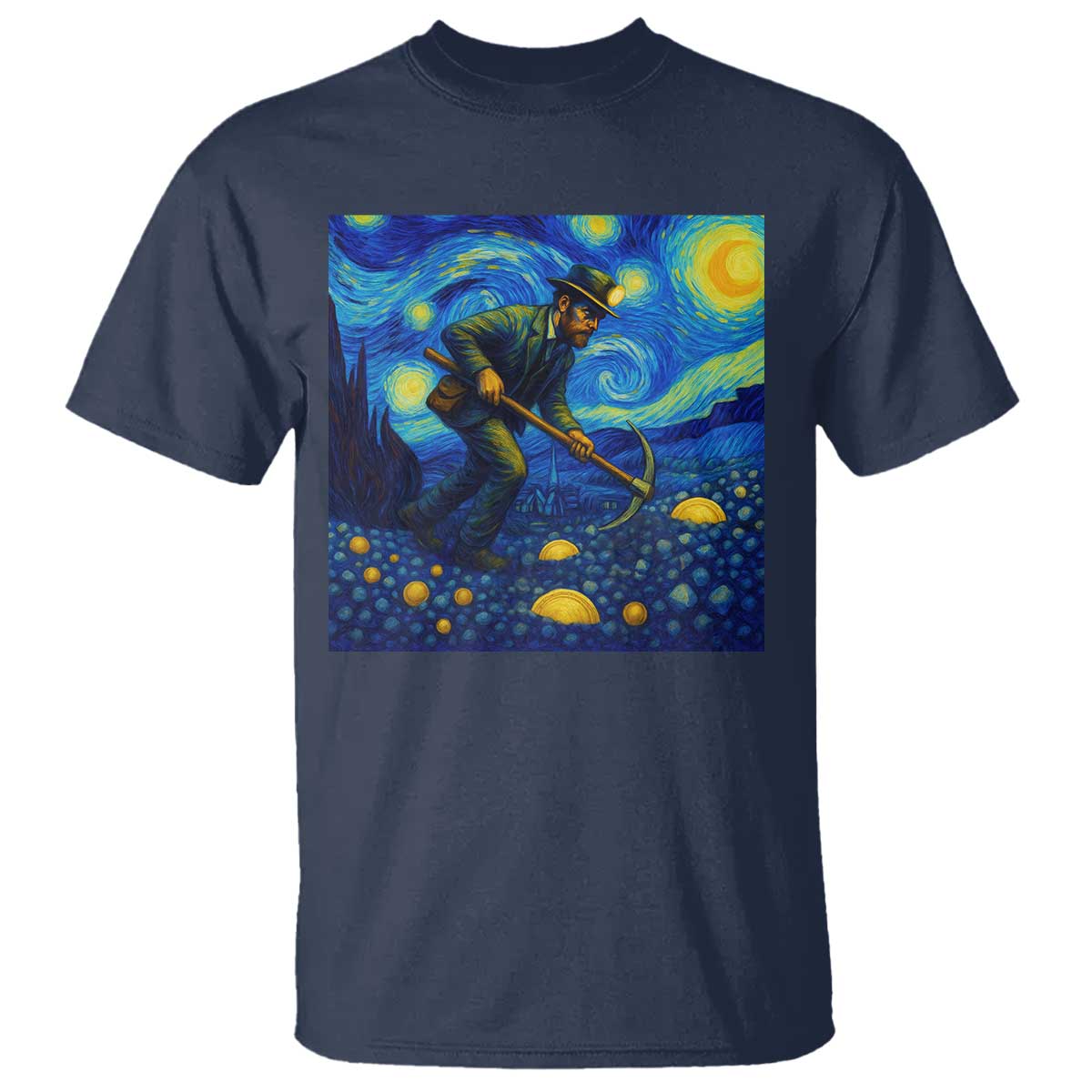 Gold Miner Starry Night Van Gogh T Shirt TS14 Navy Print Your Wear