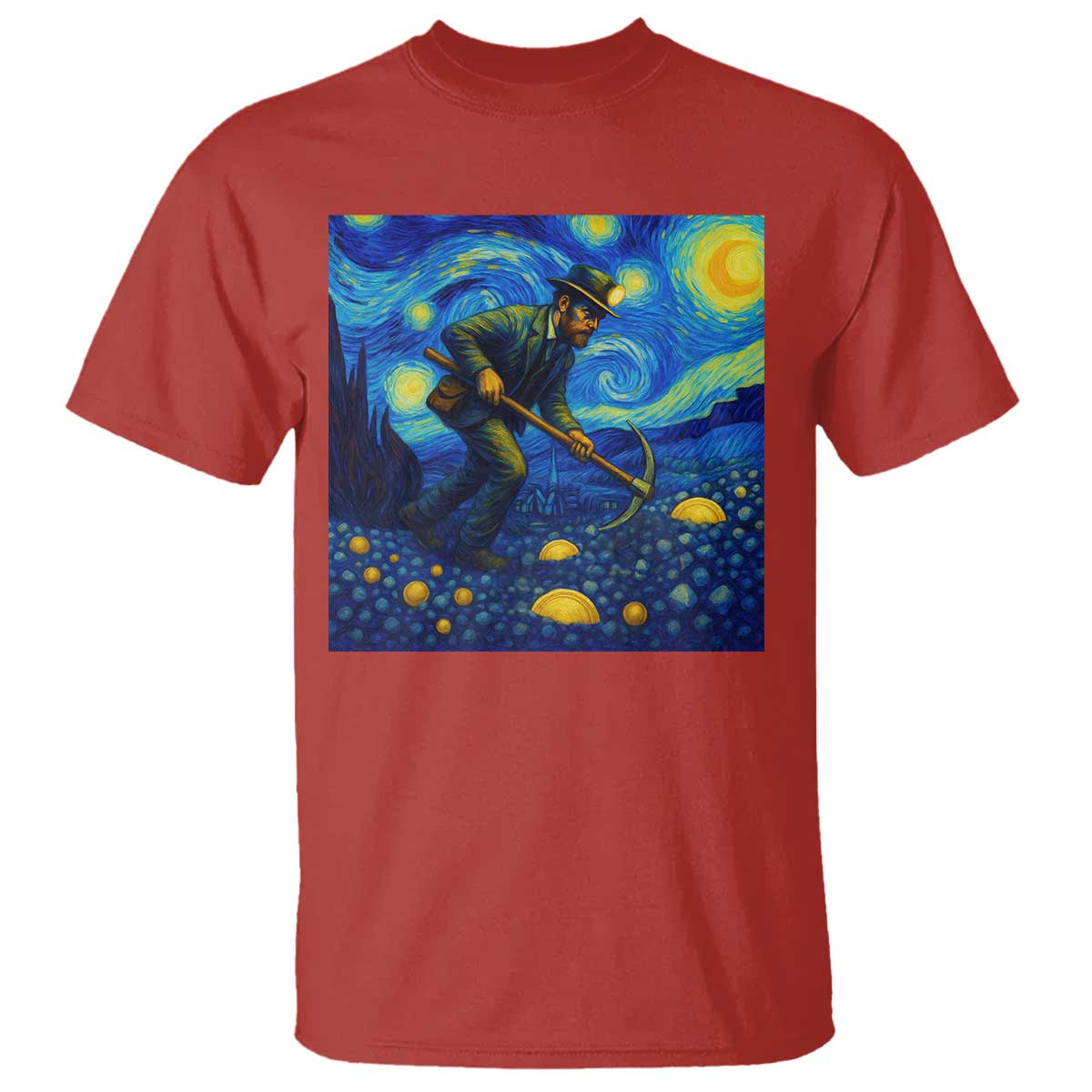 Gold Miner Starry Night Van Gogh T Shirt TS14 Red Print Your Wear