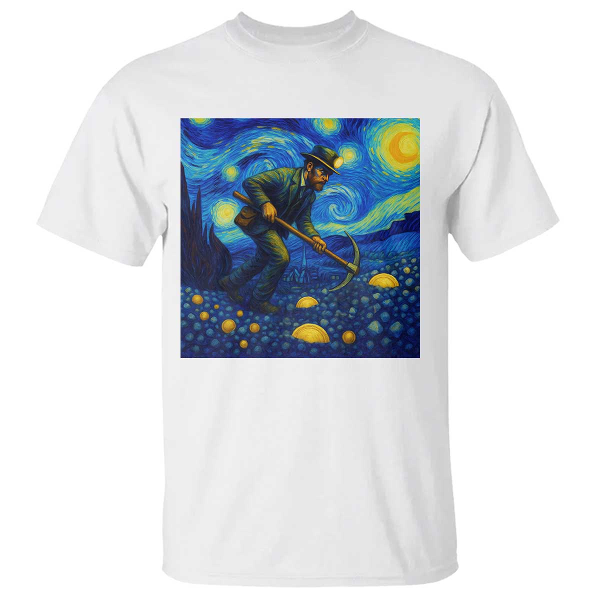 Gold Miner Starry Night Van Gogh T Shirt TS14 White Print Your Wear