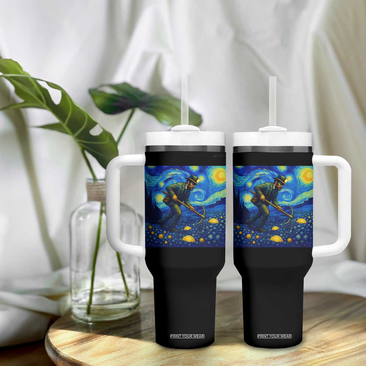 Gold Miner Starry Night Van Gogh Tumbler With Handle TS14 Print Your Wear