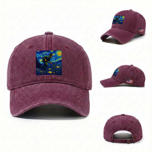 Gold Miner Starry Night Van Gogh Washed Cotton Baseball Cap TS14 Washed Cap Universal Fit Burgundy Print Your Wear