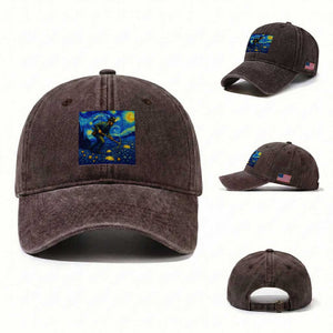 Gold Miner Starry Night Van Gogh Washed Cotton Baseball Cap TS14 Washed Cap Universal Fit Dark Brown Print Your Wear