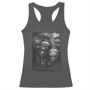 Bigfoot UFO Selife Racerback Tank Top Sasquatch Ailen Rock On Hand Christmas TS14 Dark Heather Print Your Wear