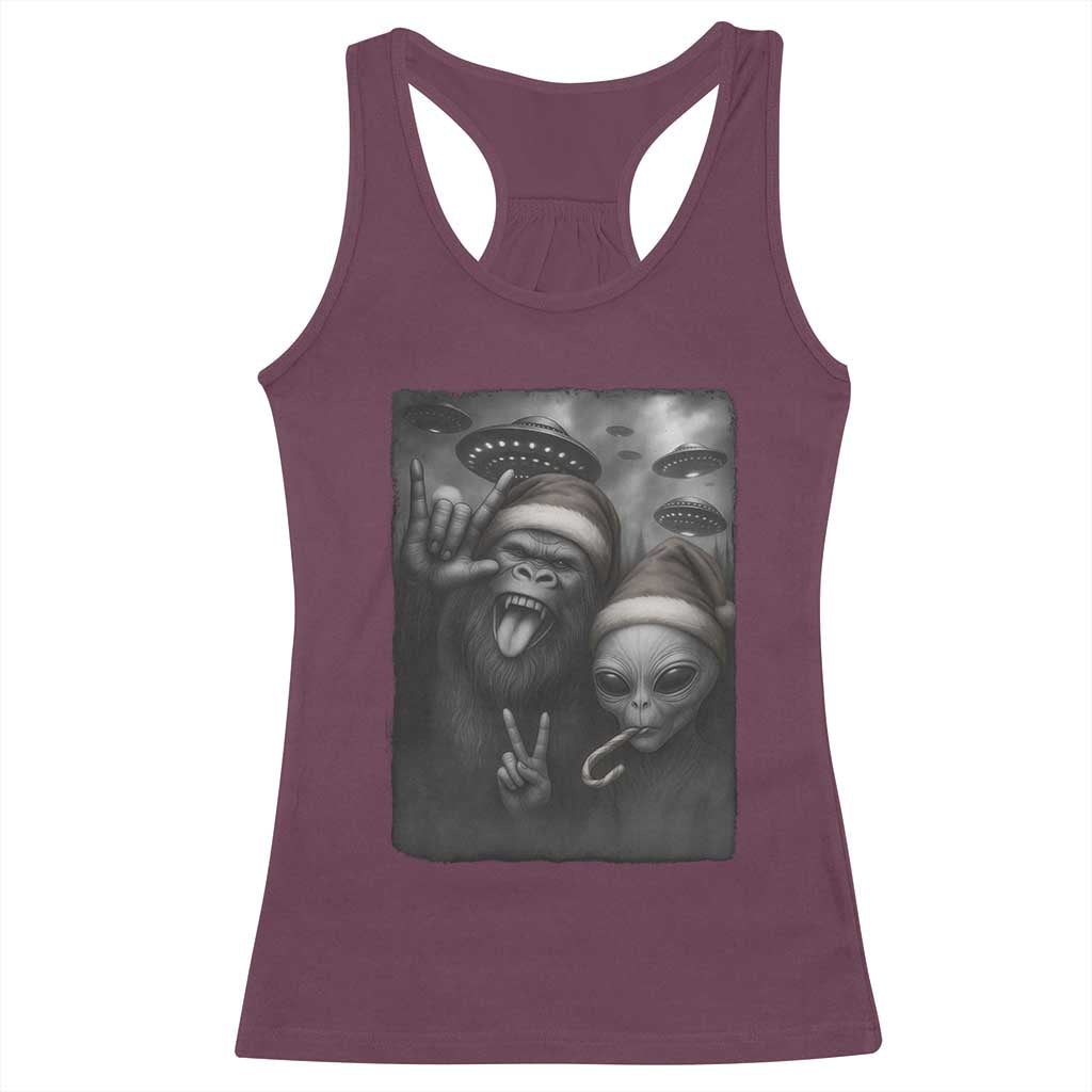 Bigfoot UFO Selife Racerback Tank Top Sasquatch Ailen Rock On Hand Christmas TS14 Maroon Print Your Wear