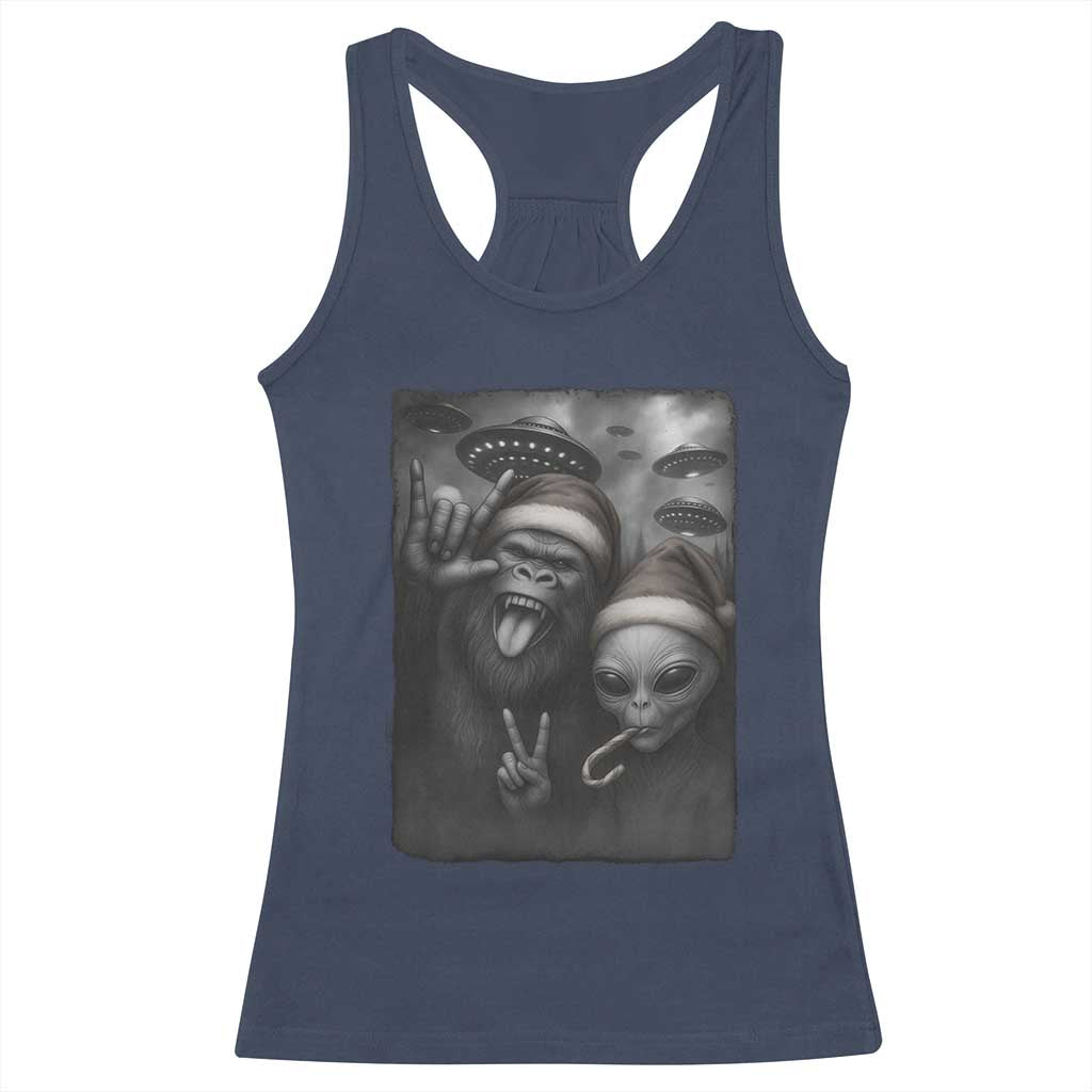 Bigfoot UFO Selife Racerback Tank Top Sasquatch Ailen Rock On Hand Christmas TS14 Navy Print Your Wear