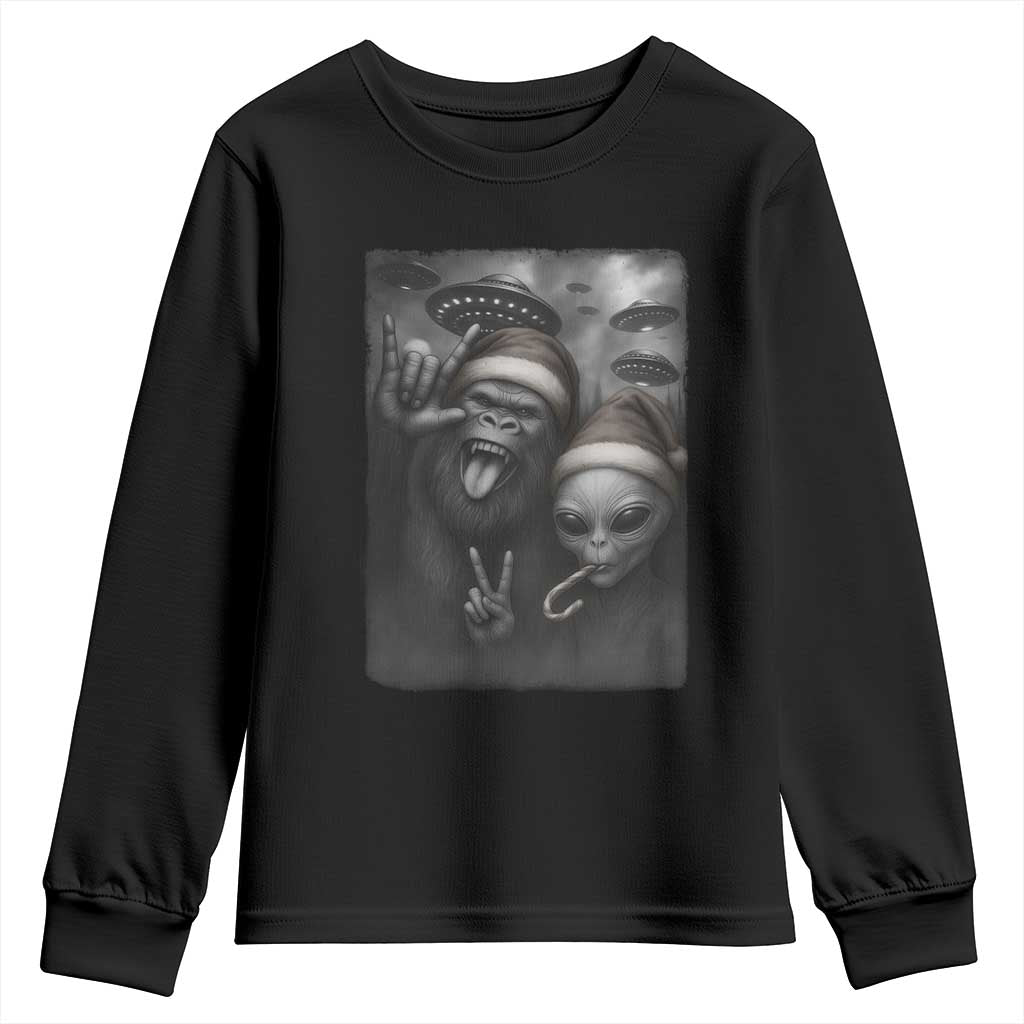 Bigfoot UFO Selife Youth Sweatshirt Sasquatch Ailen Rock On Hand Christmas TS14 Black Print Your Wear