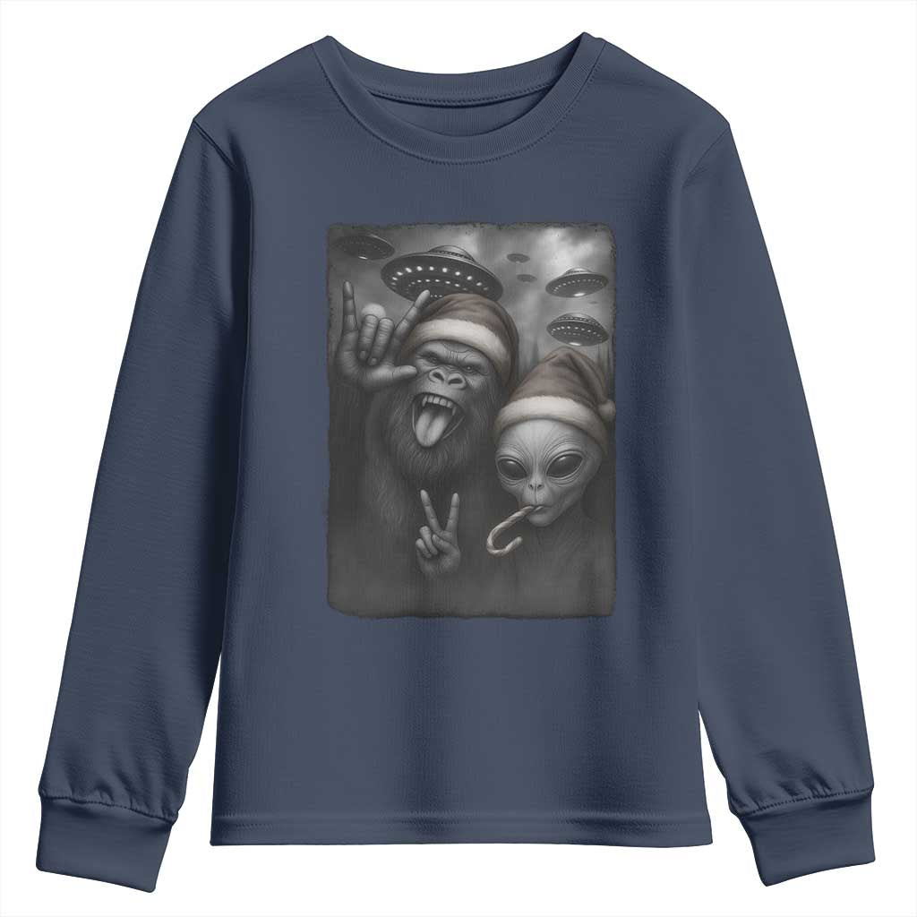 Bigfoot UFO Selife Youth Sweatshirt Sasquatch Ailen Rock On Hand Christmas TS14 Navy Print Your Wear