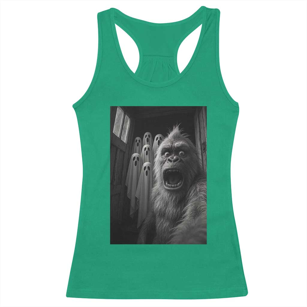 Funny Bigfoot Selfie Halloween Racerback Tank Top Sasquatch Ghost Haunted House TS14 Irish Green Print Your Wear