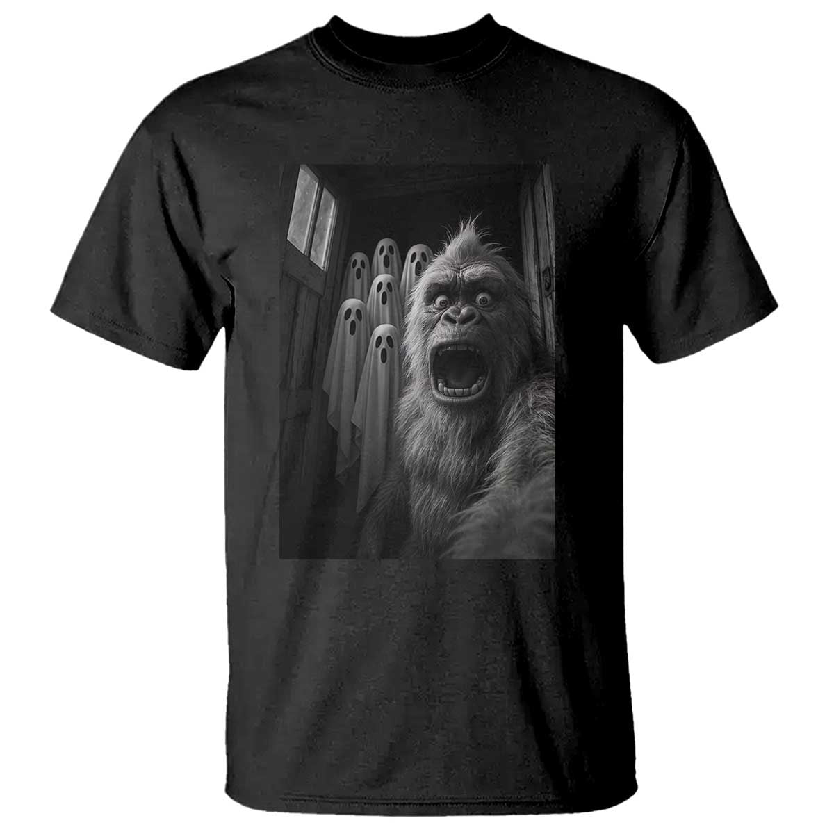Funny Bigfoot Selfie Halloween T Shirt Sasquatch Ghost Haunted House TS14 Black Print Your Wear