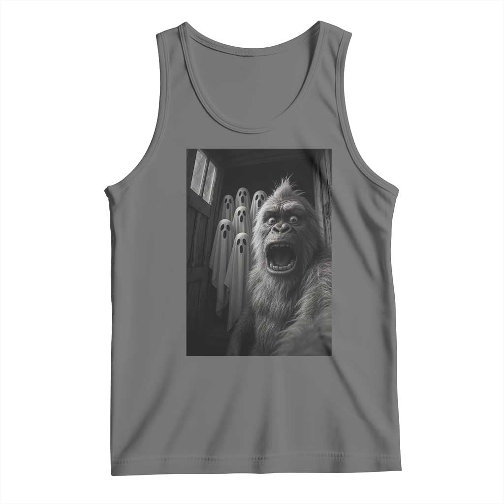 Funyy Bigfoot Selfie Halloween Tank Top Sasquatch Ghost Haunted House TS14 Black Heather Print Your Wear