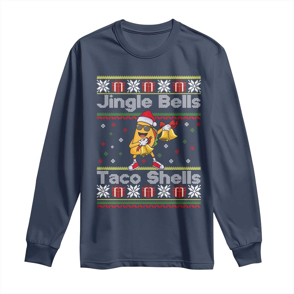 Funny Taco Christmas Long Sleeve Shirt Jigle Bells Taco Shells TS14 Navy Print Your Wear