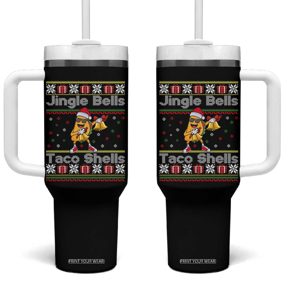 Funny Taco Christmas Tumbler With Handle Jigle Bells Taco Shells TS14 One Size: 40 oz Black Print Your Wear