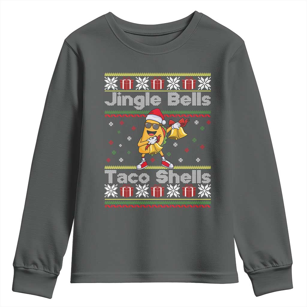 Funny Taco Christmas Youth Sweatshirt Jigle Bells Taco Shells TS14 Dark Heather Print Your Wear