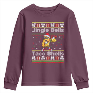 Funny Taco Christmas Youth Sweatshirt Jigle Bells Taco Shells TS14 Maroon Print Your Wear