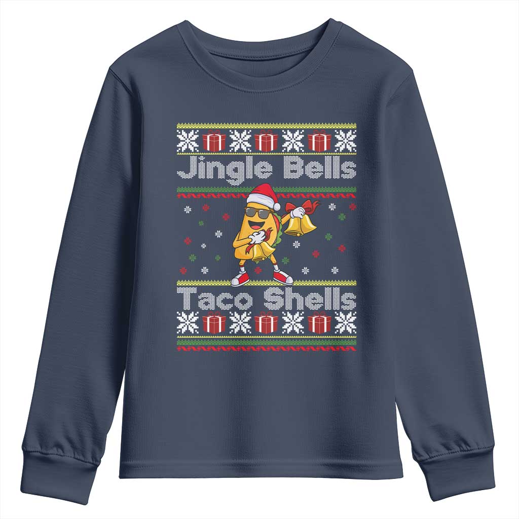 Funny Taco Christmas Youth Sweatshirt Jigle Bells Taco Shells TS14 Navy Print Your Wear