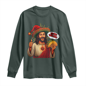Funny Jesus Taco Mexican Long Sleeve Shirt Let Us Taco About Jesus TS14 Dark Forest Green Print Your Wear