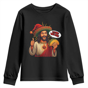 Funny Jesus Taco Mexican Youth Sweatshirt Let Us Taco About Jesus TS14 Black Print Your Wear