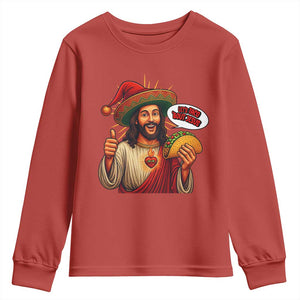 Funny Jesus Taco Mexican Youth Sweatshirt Let Us Taco About Jesus TS14 Red Print Your Wear
