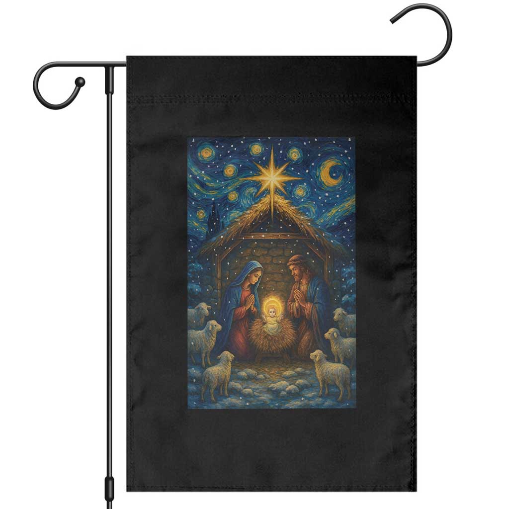 Jesus Christmas Garden Flag Starry Night Nativity Scene Xmas TS14 Black Print Your Wear