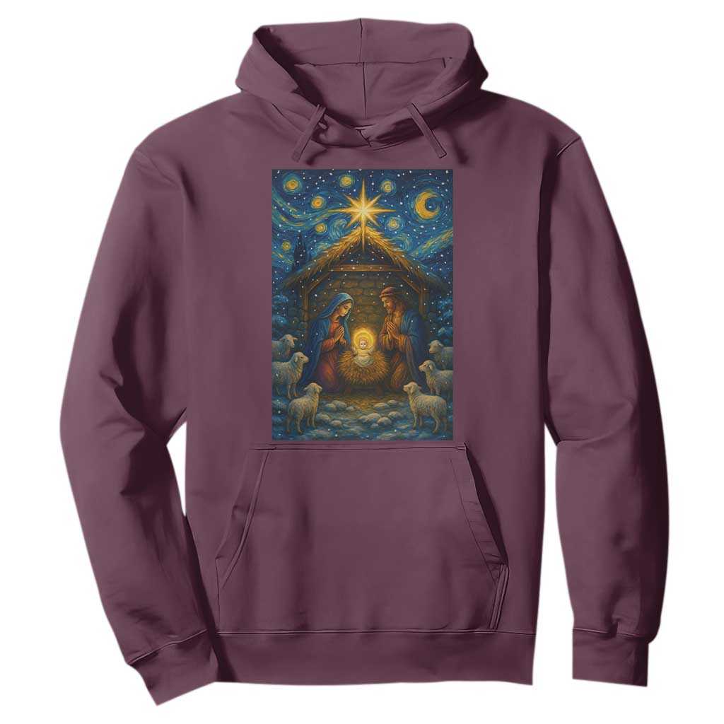 Jesus Christmas Hoodie Starry Night Nativity Scene Xmas TS14 Maroon Print Your Wear