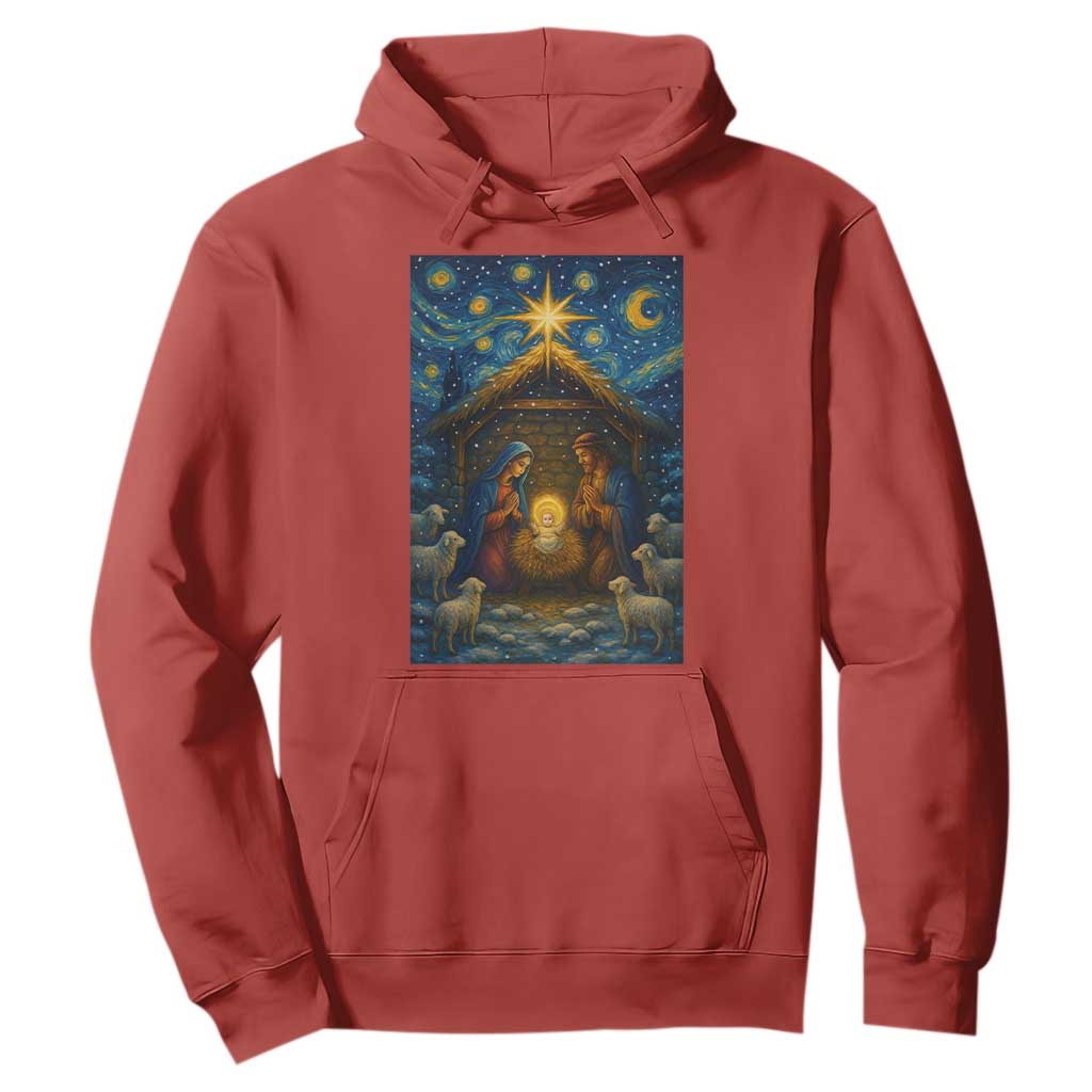 Jesus Christmas Hoodie Starry Night Nativity Scene Xmas TS14 Red Print Your Wear