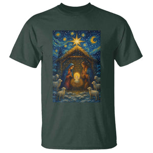 Jesus Christmas T Shirt Starry Night Nativity Scene Xmas TS14 Dark Forest Green Print Your Wear