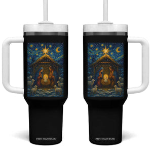 Jesus Christmas Tumbler With Handle Starry Night Nativity Scene Xmas TS14 One Size: 40 oz Black Print Your Wear