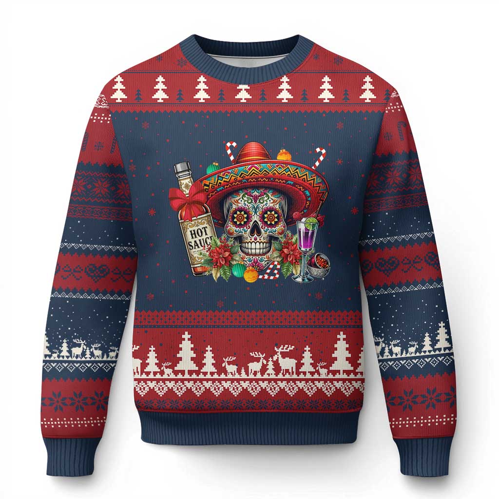 Cinco De Mayo Xmas Ugly Christmas Sweater Mexican Sugar Skull Sombrero Tequila Party TS14 Navy Red Print Your Wear