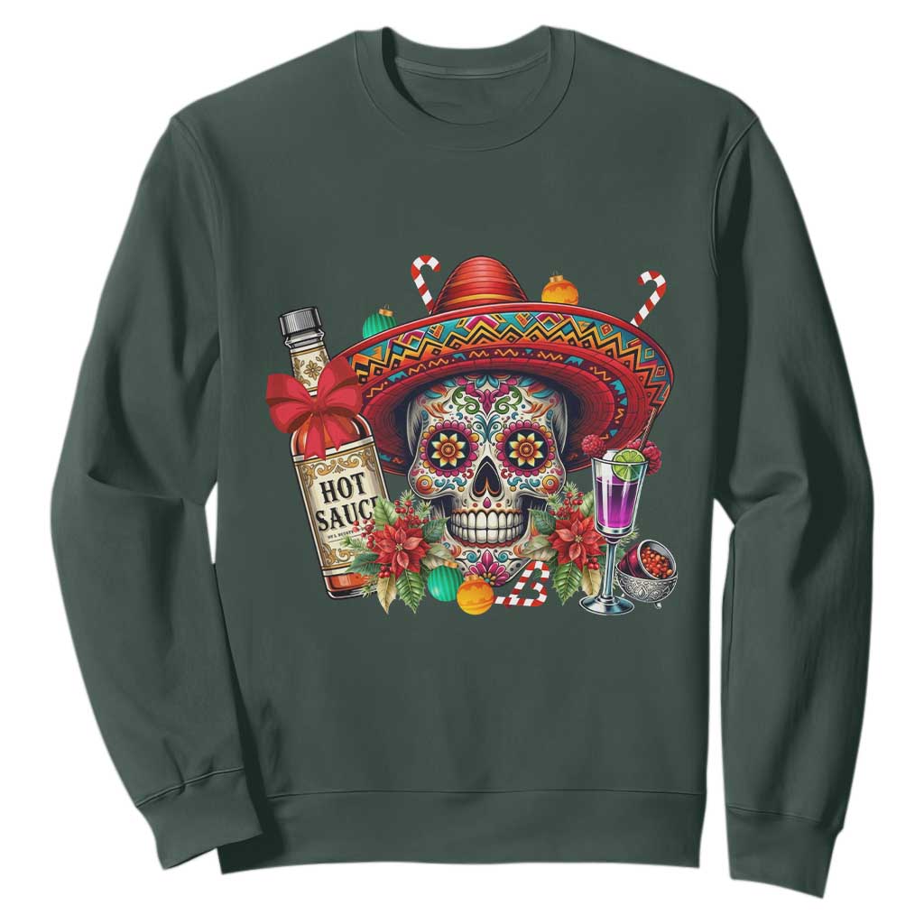 Cinco De Mayo Christmas Sweatshirt Mexican Sugar Skull Sombrero Tequila Party TS14 Dark Forest Green Print Your Wear