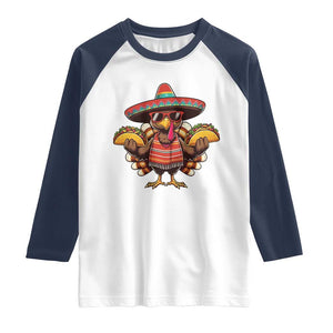 Funny Thanksgiving Turkey Raglan Shirt Taco Mexican Christmas TS14 White Navy Print Your Wear