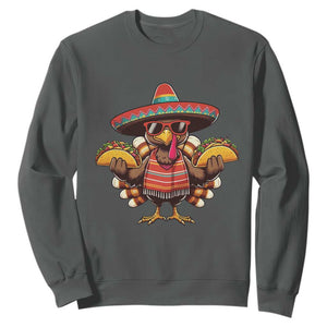 Funny Thanksgiving Turkey Sweatshirt Taco Mexican Christmas TS14 Dark Heather Print Your Wear