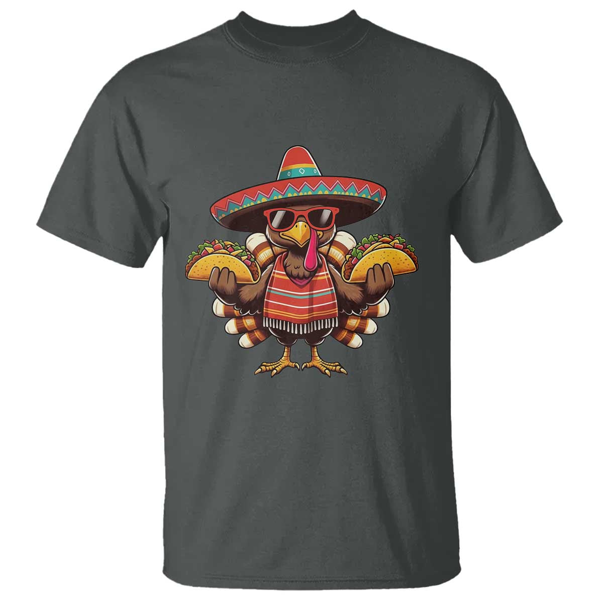 Funny Thanksgiving Turkey T Shirt Taco Mexican Christmas TS14 Dark Heather Print Your Wear