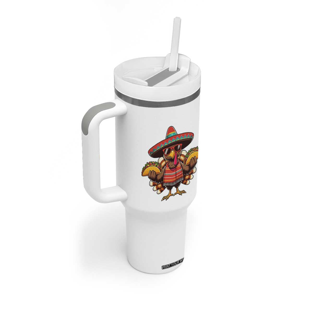 Funny Thanksgiving Turkey Tumbler With Handle Taco Mexican Christmas TS14 Print Your Wear