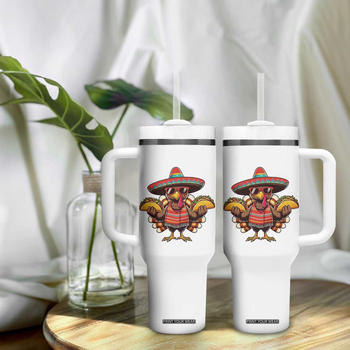 Funny Thanksgiving Turkey Tumbler With Handle Taco Mexican Christmas TS14 Print Your Wear