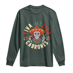 Viva Mexico Cabrones Long Sleeve Shirt Mexican Skull Christmas TS14 Dark Forest Green Print Your Wear