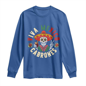 Viva Mexico Cabrones Long Sleeve Shirt Mexican Skull Christmas TS14 Royal Blue Print Your Wear