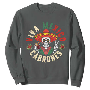 Viva Mexico Cabrones Sweatshirt Mexican Skull Christmas TS14 Dark Heather Print Your Wear
