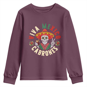 Viva Mexico Cabrones Youth Sweatshirt Mexican Skull Christmas TS14 Maroon Print Your Wear