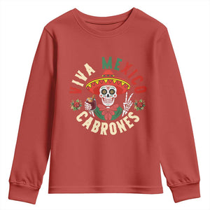 Viva Mexico Cabrones Youth Sweatshirt Mexican Skull Christmas TS14 Red Print Your Wear