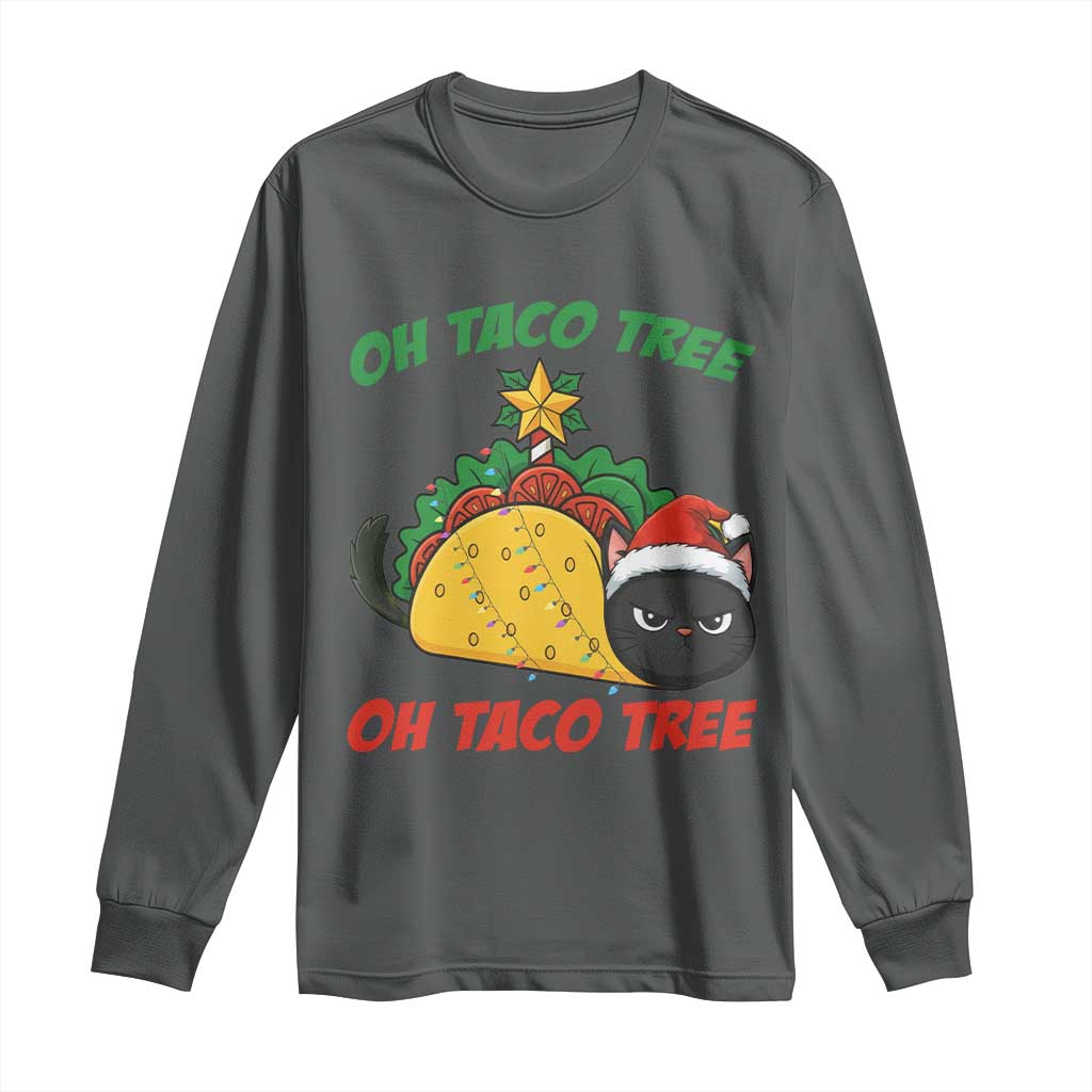 Funny Taco Cat Tree Christmas Long Sleeve Shirt TS14 Dark Heather Print Your Wear