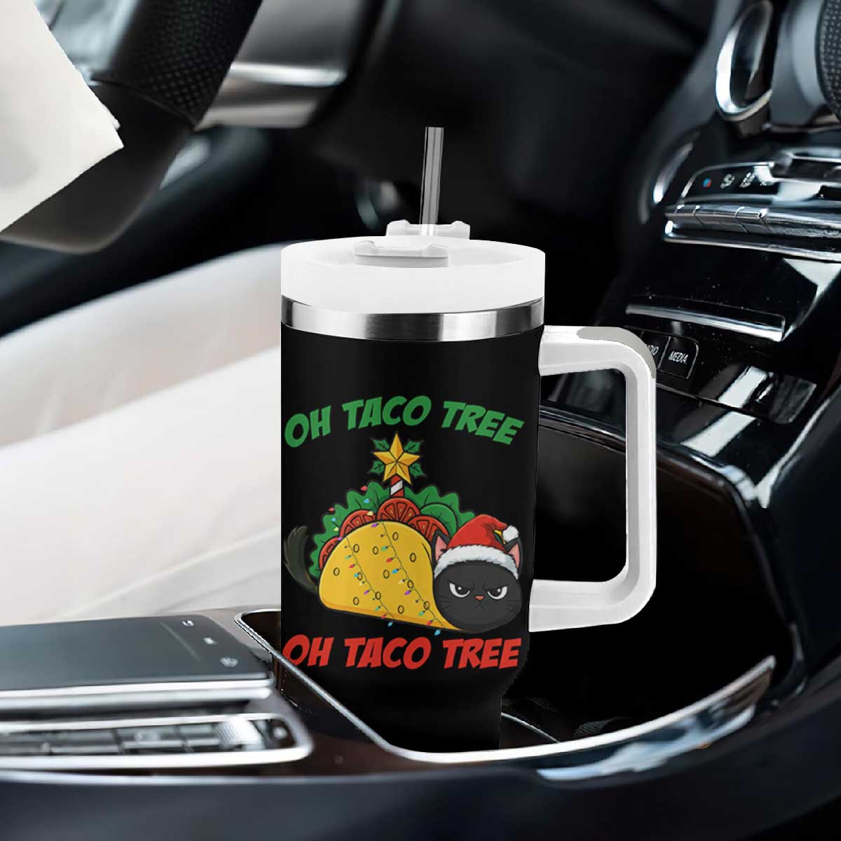 Funny Taco Cat Tree Christmas Tumbler With Handle TS14 Print Your Wear