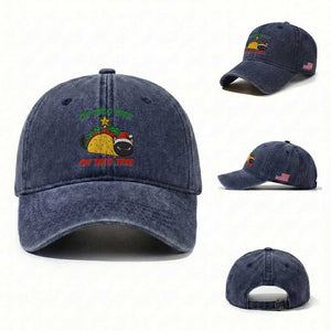 Funny Taco Cat Tree Christmas Washed Cotton Baseball Cap TS14 Washed Cap Universal Fit Navy Print Your Wear